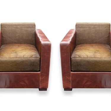 Contemporary Poltrona Frau Peter Marino Linea A Leather & Hide Pair of Armchairs 