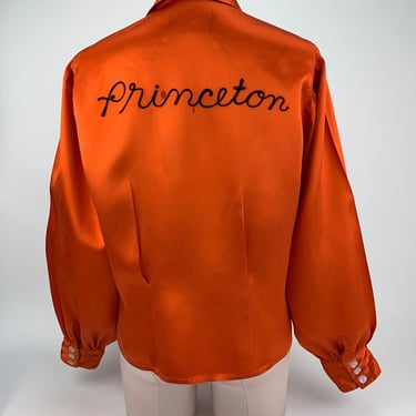 Vintage 1960's Satin Blouse - PRINCETON in Embroidery - Balloon  3 Button Sleeves - WOMEN'S Size MEDIUM 