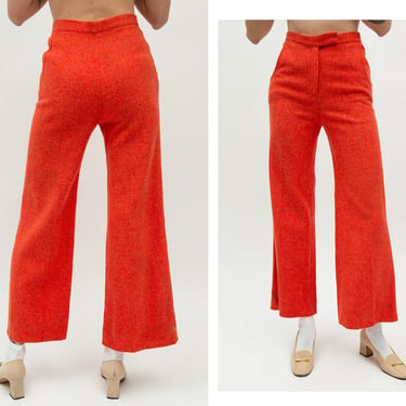 Vintage 1970s 70s Coral Salmon High Waisted Wool Flared Pants Trousers Slacks // Retro Mod Detailing 