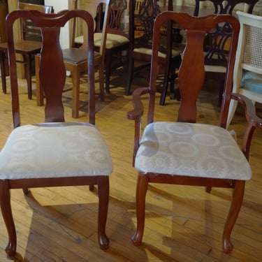 Wood Dining Chair w White Patterned Seats