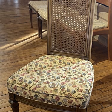 Fall Leaf Upholstered Cane Back Chair w Carved Legs