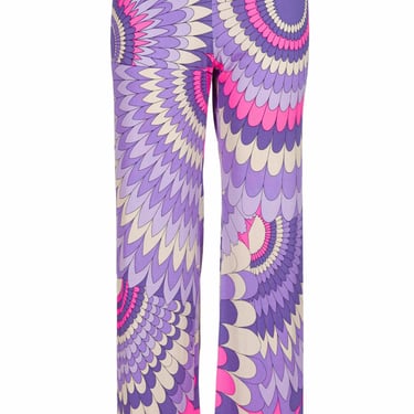 Averardo Bessi 1960s Vintage Pink & Purple Printed Silk Jersey Flared Pants Sz XS 