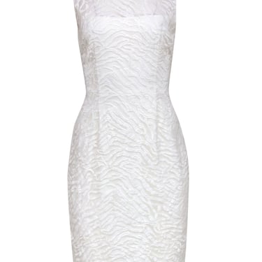 BCBG Max Azria - White Embroidered Zebra Print Mesh Sleeveless Dress Sz 10
