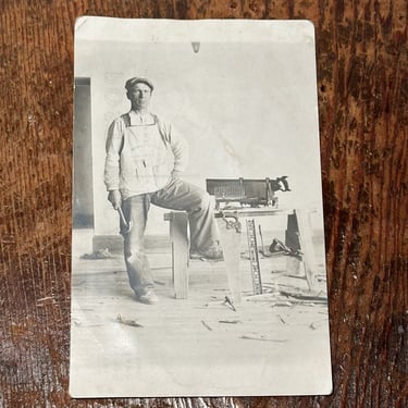 Antique Postcard of Hardware Store Carpenter with Tools - Rare RPPC - Early 1900s - Occupational Photography - Unused - AS IS 