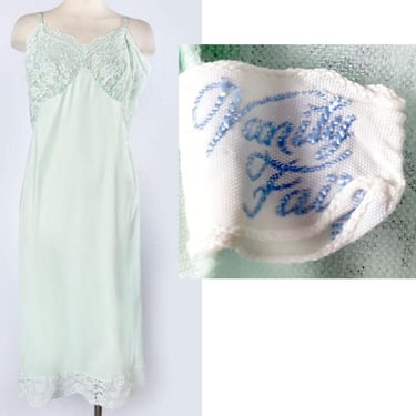 40T Vanity Fair Mint Green Slip Vintage 1950's, 1960's Large size, Nylon, Dress, Full Slip, Lingerie 