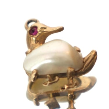 14K Gold Pearl Belly Duck Charm