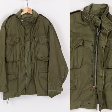 60s 70s M65 Hooded Army Field Jacket - Men's Medium, Women's Large | Vintage Olive Drab Vietnam Era Military M-65 Coat 