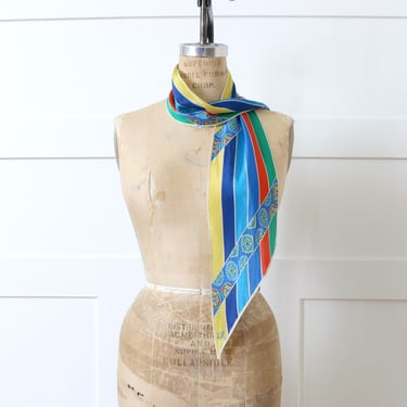 vintage genuine SILK scarf • colorful primary stripes long neck / hair scarf by Katja 