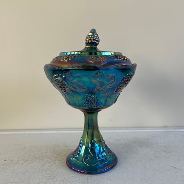 Vintage Indiana Glass Wedding Bowl, Autumn Harvest Carnival Glass, MCM Homeware 