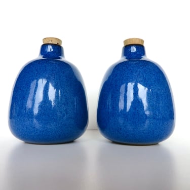Early Heath Ceramics Salt And Pepper Shakers In Blue Moonstone, Vintage Edith Heath Shakers From Saulsalito California 