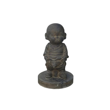 Chinese Dark Gray Stone Standing Garden Cute Lohon Monk Statue ws3624E 