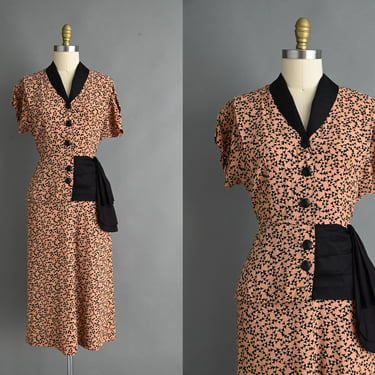 vintage 1940s Dress | Outstanding Rayon Print Cocktail party Dress | Medium 