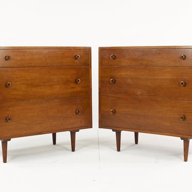 Milo Baughman for Glenn of California Mid Century Walnut 3 Drawer Chest - Pair - mcm 