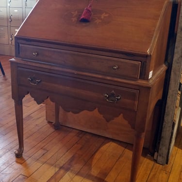 2 Drawer Solid Cherry Secretary w Floral Inlay