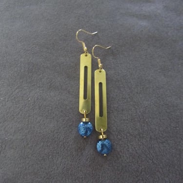 Sleek brass and lava rock earrings 