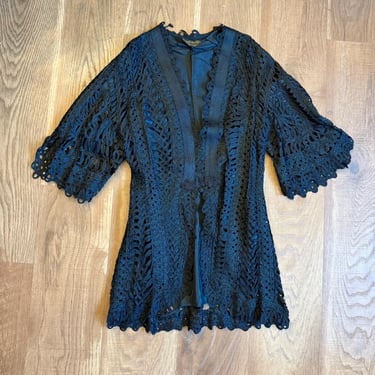 Late 1800’s Edwardian Ribbon Black Coat XS Victorian Antique Clothing 