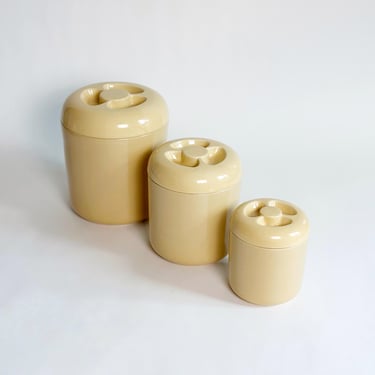 MCM Robert Steven Witkoff Ceramic Cannisters, **Chipped**, Beige Lidded Stoneware Jars, Rare Set of 3, Vintage 1960's 