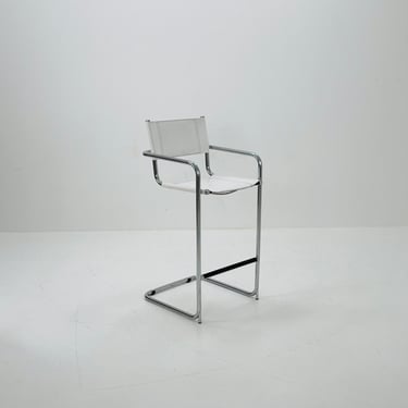 Mid-Century white leather and chrome barstool by Mart Stam Italy 1970s 