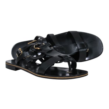 Ferragamo - Black Leather Caged Sandals w/ Gold Hardware Sz 8