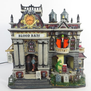 Retired Spooky Town Lemax Blood Bank Building With Original Box Halloween 