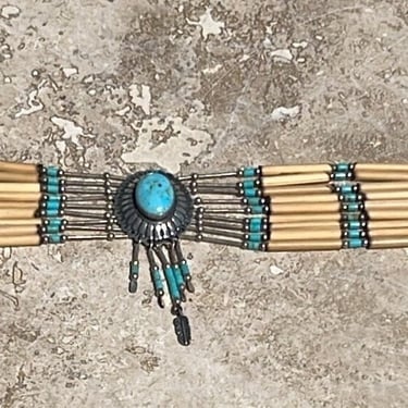 Vintage Native American Turquoise and Sterling Silver Beaded Choker Necklace 