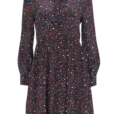 Madewell - Black & Multicolor Star Print Silk Sheath Dress w/ Necktie Sz 4