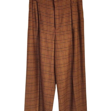 Vintage 80s Houndstooth Wool Pants Mustard Yellow Brown 