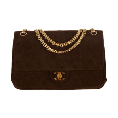 Chanel Brown Suede Quilted Flap Bag