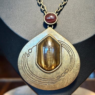 Brass Pendant Necklace With Faux Stone 5X Jewelry Retro Style Fashion 