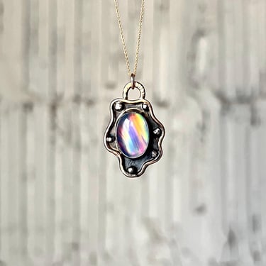 Aurora Opal Squiggle Pendant Handmade in sterling silver and 14k goldfilled wire Abstract Sculptural One of a Kind Art Pendant 