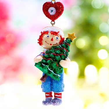 VINTAGE: 2000 - Raggedy Ann and Andy Glitter Christmas Ornament - "Candy Cane" - The Danbury Mint - Collectors - SKU 00034966 