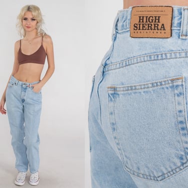 Straight Leg Jeans Y2K Light Wash Blue Denim High Rise Waisted Retro Basic Pants Relaxed Fit Tapered Jeans Vintage 00s High Sierra Medium 30 
