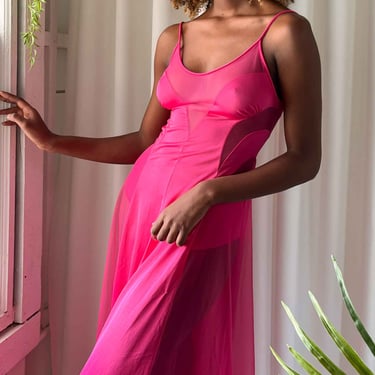 70s Pink Chevron Nightgown | S