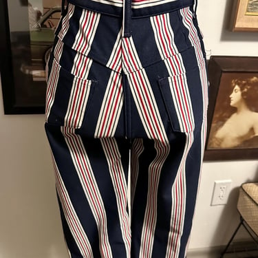 Vintage 1970s Highrise Navy, White & Red Striped Polyester Pants 