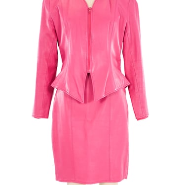 Hot Pink Leather Skirt Suit