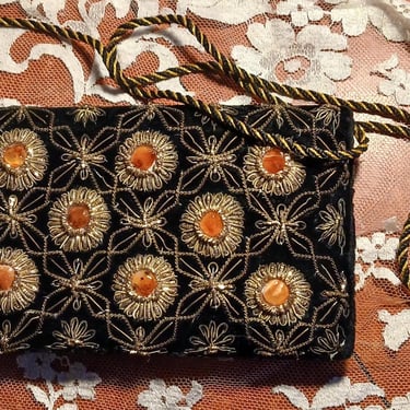 Vintage Zardozi Velvet/ Gold Embroidered Evening Bag / Shoulder Bag 