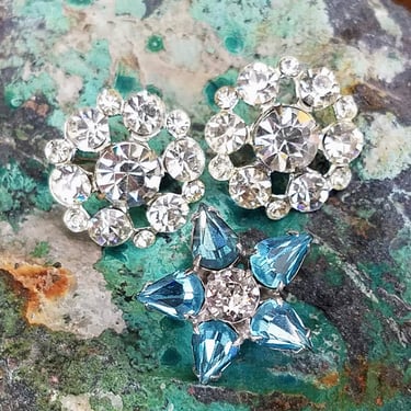 3 Vintage Rhinestone Scatter Pins~Sparkly Clear & Blue Rhinestones~Mid-Century Brooches~Bridal Jewelry~JewelsandMetals 