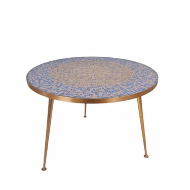 Unique Big round mosaic & solid brass couch table from the 50s by Berthold Müller 