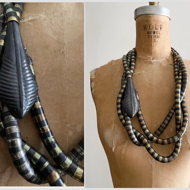 Vintage ‘60s ‘70s Egyptian revival triple strand snake necklace, Cobra head necklace, mixed metals, boho jewelry 
