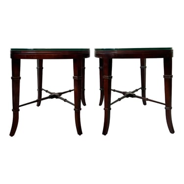 Regency Style Cherry Side Tables With Glass Tops - a Pair 