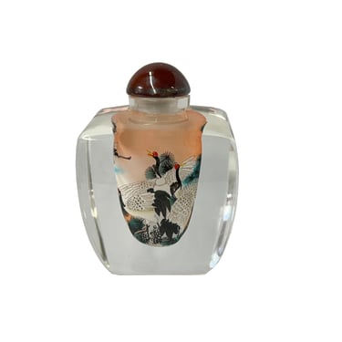 Chinese Inside Oriental Sun Cranes Graphic Glass Art Bottle ws4171E 