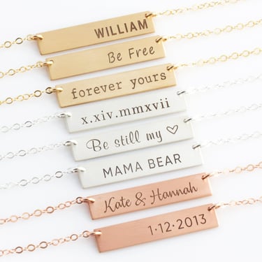 Engraved Bar Necklace/Personalized Bar Necklace/Initial Necklace in Gold Fill, Silver, Rose Gold Fill, Custom Name Plate, Gift For Mom 
