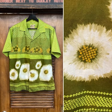 Vintage 1960’s Border Atomic Mod Cotton Tiki Hawaiian Shirt, 60’s Loop Collar, Vintage Clothing 