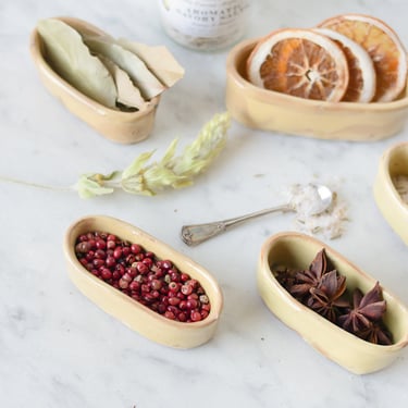 Pair of Provencal Salt Cellars with Silver Salt Spoons & Savory Salt