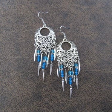 Light blue and silver chandelier earrings, gypsy crystal dangle earrings 