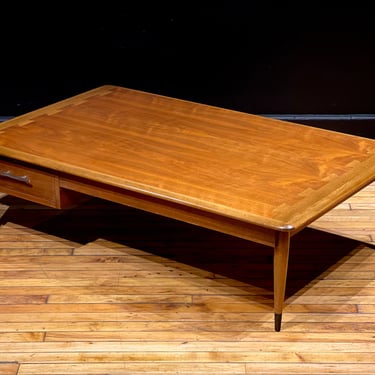Lane Acclaim Plateau Coffee Table With Drawer- Mid Century Modern Danish Style Platform Coffee Table 