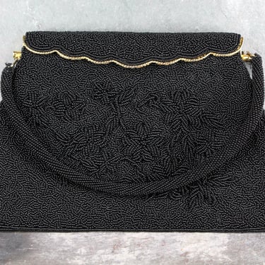 Vintage Black Beaded Handbag | Vintage Evening Purse - Perfect for Holiday Parties - Christmas - New Years 