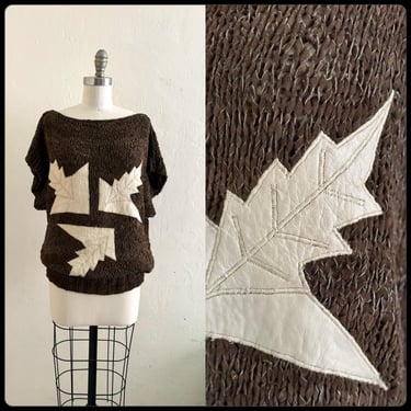 vintage brown suede leather leaf handmade top 