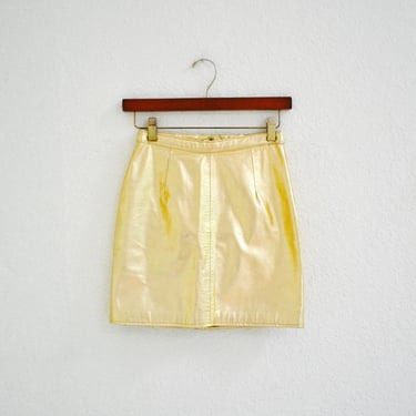 Vintage Metallic Gold Leather Skirt XS Small By LA ROXX 