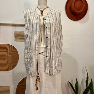 Liz Claiborne Vintage 90s Blue Cotton Vertical Nautical Utility Striped Vest 